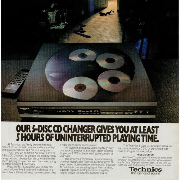1989 Technics 5-Disc CD Changer Vintage Print Ad (L11) - Picture 1 of 3